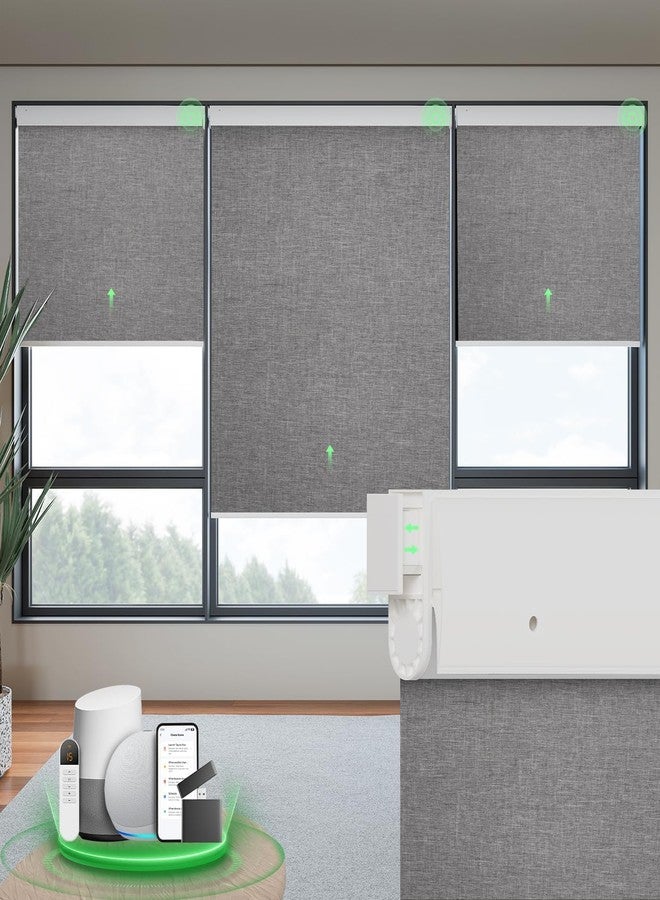DONGFXK Motorized Blinds with Remote, Blackout No Drill Cordless Smart Roller Shades, Automatic Blinds for Windows, Grey,32" W x 72" H - Image 1